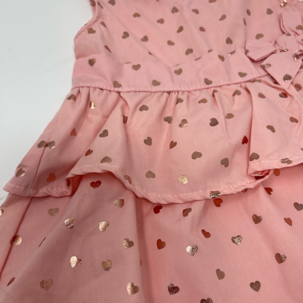 REAL LOVE PINK SHINY HEARTS DRESS & BLOOMERS RUFFLE & BOW SZ 12 MONTHS - Picture 5 of 11